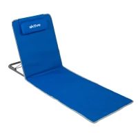 Esterilla Plegable de Playa Respaldo Reclinable 3 Posiciones Cojín Bolsillo, 48x131x55 Cm, Azul(m-2)
