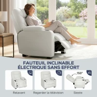 HOMCOM Fauteuil relax électrique, fauteuil inclinable, port USB, repose-pieds, porte-gobelets, 94 x 90 x 105 cm, crème(m-4)