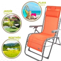 Silla Tumbona Gravedad Cero Plegable con Cojín, 160x52x76 Cm, Naranja(m-6)