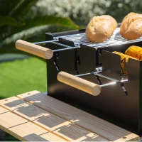Barbacoa de Carbón Portátil Doble Parrilla Regulable, 100,5x40x88,5 Cm, Negro(m-3)