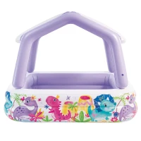 Piscina Hinchable Infantil con Toldo Extraíble, 157x157x122 Cm, Blanco y Lila(m-6)
