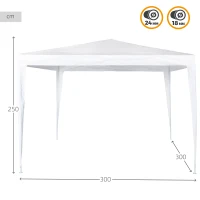 Cenador Desmontable con Estructura de Acero, 300x300x250 Cm, Blanco(m-4)