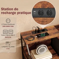 HOMCOM Commode, meuble de rangement avec station de recharge, 8 tiroirs en tissu, étagère ouverte, 130,5x30x88cm, marron(m-4)