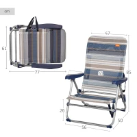 Silla de Playa Plegable Baja 5 Posiciones, 47x50x85 Cm, Azul y Gris(m-4)