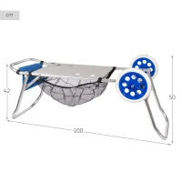 Carrito Playa Plegable 2 en 1 Aluminio, 47x50x100 Cm, Gris y Azul(m-5)