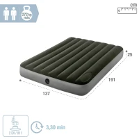 Colchón Inflable Intex Fiber-Tech 2 Plazas, 137x191x25 Cm, Azul(m-4)