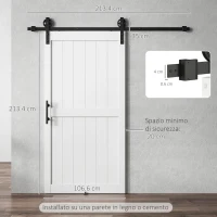 HOMCOM Porta Scorrevole in Stile Country con Binario e Maniglia in Legno e Acciaio, 106.6x213.4 cm, Bianco e Nero(m-4)