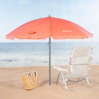 Sombrilla Playa Aktive, 8 Varillas Fibra de Vidrio, Mástil Inclinable, Ø180 Cm, Coral(m-2)