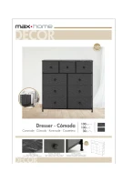 Cómoda 9 Cajones de Tela Efecto Mármol, 100x30x100 Cm, Negro(m-8)
