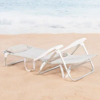 Silla de Playa Aktive Plegable Reclinable 8 Posiciones con Cojín y Asas, 74x12x65 Cm, Beige(m-3)