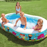 Piscina Hinchable Infantil Rectangular Paradise con Ilustraciones Marinas, 262x160x46 Cm, Azul(m-3)
