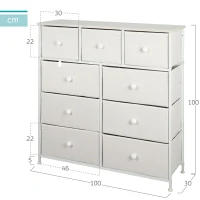 Cómoda 9 Cajones de Tela, 100x30x100 Cm, Blanco(m-4)