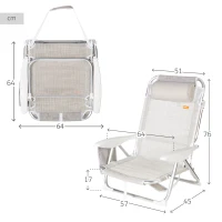 Silla Plegable Multiposición Aktive con Cojín y Bolsillo, 51x45x76 Cm, Beige(m-4)