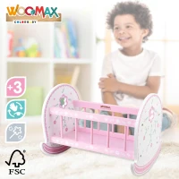 Cuna Balancín para Muñecas Madera Natural, 47x35x36 Cm, Blanco y Rosa(m-3)