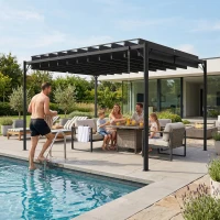 Outsunny Pérgola de Jardín 3x4 m con Protección UPF 50+ Gazebo con Techo Ajustable Estructura de Metal para Exterior Gris Oscuro(m-8)