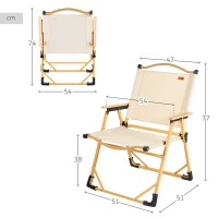 Silla Plegable Alta Glamping con Estructura de Aluminio Efecto Madera, 47x51x77 Cm, Crema(m-4)