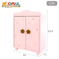 Armario de Madera para Muñecas con 3 Perchas, 24x11x32,5 Cm, Rosa(m-4)
