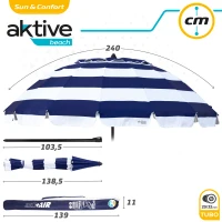 Sombrilla de Playa Antiviento 16 Varillas, Ø240 Cm, Azul y Blanco(m-8)