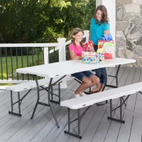 Mesa Plegable Rectangular Lifetime Efecto Granito, 185x76x74 Cm, Blanco(m-7)
