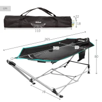 Hamaca Plegable con Estructura de Acero y Posavasos, 265x78x80 Cm, Gris(m-4)