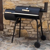 Barbacoa de Carbón Portátil Aktive, Ahumador con Termómetro y Ruedas, 116x61x106 Cm, Negro(m-2)
