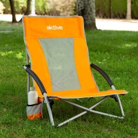 Silla de Playa Plegable Baja Transpirable con Posavasos y Funda, 16x16x76 Cm, Naranja(m-3)
