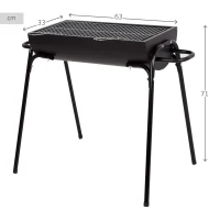 Barbacoa Portátil de Carbón Acero Inoxidable, 75x34,5x20,5 Cm, Negro Mate(m-4)