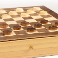 Juego 2 en 1 Ajedrez y Damas de Madera con Cajón, 30x30x5,5 Cm, Marrón y Blanco(m-7)