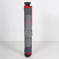 Mesa Plegable de Camping con 2 Posavasos y Bolsillo Lateral, 62x50x50 Cm, Gris y Rojo(m-7)