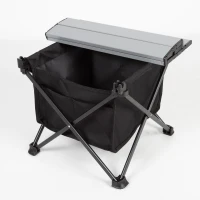 Mesa Auxiliar Plegable Camping con Almacenaje y Bolsillo, 40x35x30 Cm, Gris y Negro(m-5)