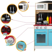 Cocinita Heladería de Madera 2 en 1 con 25 Accesorios, 59,7x39,4x108,6 Cm, Madera Natural(m-3)