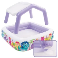 Piscina Hinchable Infantil con Toldo Extraíble, 157x157x122 Cm, Blanco y Lila(m-3)