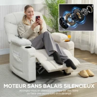 HOMCOM Fauteuil relax électrique, fauteuil inclinable, port USB, repose-pieds, porte-gobelets, 94 x 90 x 105 cm, crème(m-7)