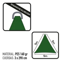 Toldo Vela Triangular Aktive Garden, Poliéster 160 G/m², 500x500x500 Cm, Verde Oscuro(m-3)