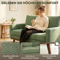 HOMCOM 2-Sitzer-Sofa, 134 cm Cord-Sofa mit Taschenfedern, dicker Rückenlehne, Holzlatten-Akzent, Grün(m-4)