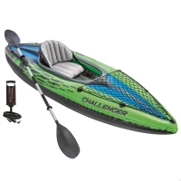 Kayak Hinchable Intex Challenger K1 con Remo y Bomba, 274x76x33 Cm, Verde, Negro y Azul(m-1)