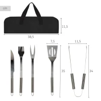 Estuche Utensilios Barbacoa Aktive 5 Piezas Inoxidables Resistente al Calor, 38,5x5x11,5 Cm, Acero(m-4)