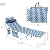 Tumbona Playa Plegable Multiposición, 200x70x88 Cm, Azul(m-4)