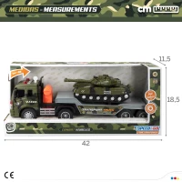 Camión Portacoches Militar Escala 1:16 con Luz y Sonido, 42x11,5x18,5 Cm, Verde(m-7)