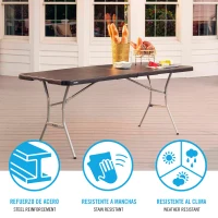 Mesa Plegable Rectangular Lifetime, Tablero HDPE y Estructura de Acero, 183x76x73 Cm, Negra(m-5)