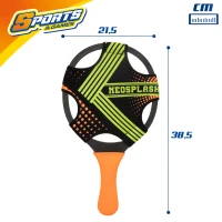 Set 2 Palas de Playa Neopreno y Plástico con Pelota, 21,5x38,5 Cm, Amarillo(m-4)