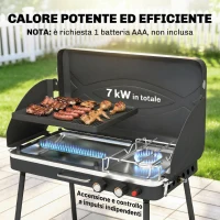 Outsunny BBQ a Gas Propano Portatile 2-in-1 con Griglia e Fornello, 7KW, Nero(m-6)