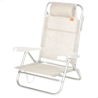 Silla de Playa Aktive Plegable Reclinable 8 Posiciones con Cojín y Asas, 74x12x65 Cm, Beige(m-1)