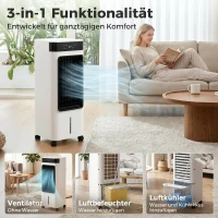 HOMCOM Mobiler Luftkühler, 3-in-1 Verdunstungskühler mit 7-Liter-Wassertank, 48° Schwenkfunktion, Weiß(m-4)