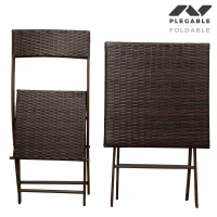 Conjunto Mesa y Sillas para Terraza Plegables de Ratán Sintético, 60x60x72 Cm, Marrón(m-3)