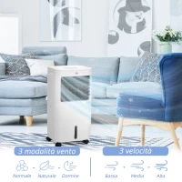 HOMCOM Raffrescatore Evaporativo e Ventilatore con Ghiaccio 3 in 1 a 3 Velocità con Timer, 32x37x74 cm, Bianco(m-18)