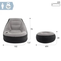 Sillón Hinchable con Reposapiés, 99x130x76 Cm, Gris(m-4)