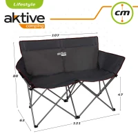 Silla de Camping Doble Plegable con Estructura de Acero, 107x63x88 Cm, Negro(m-6)