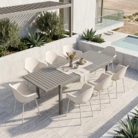 Outsunny Masă de Grădină Extensibilă 150/225x85x75 cm Masă de Luat Masa din Aluminiu cu Blat cu Șipcă pentru 6-8 Persoane Gri(m-7)