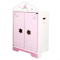 Armario de Muñecas de Madera Woomax, Cierre Magnético, 34x23x55 Cm, Rosa y Blanco(m-1)